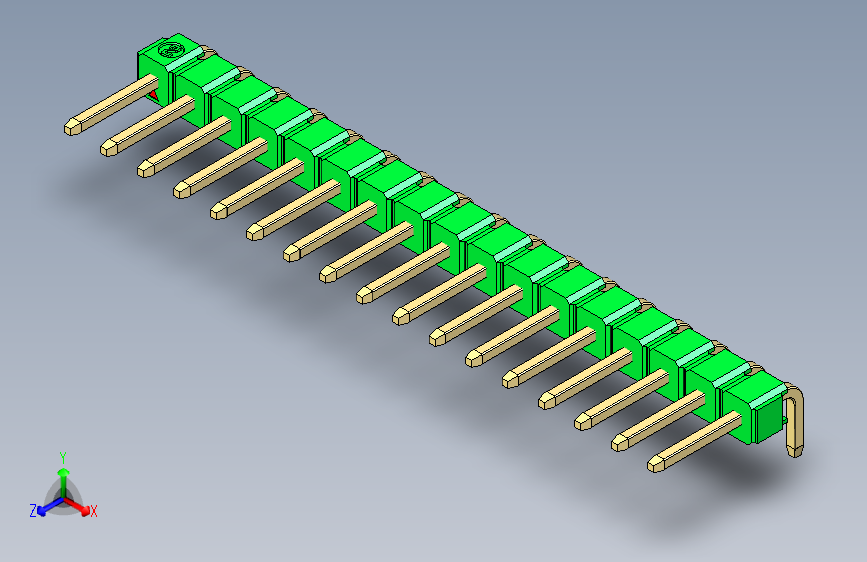 彩色公排针 100mil 2.54mm 系列-DS1022_green_1x17p_100mil_TypeD_rev1.0