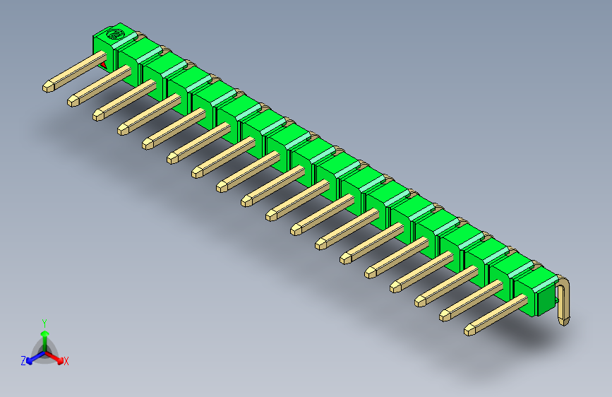 彩色公排针 100mil 2.54mm 系列-DS1022_green_1x18p_100mil_TypeD_rev1.0