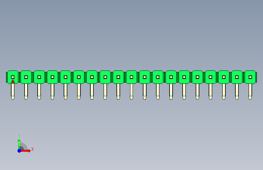 彩色公排针 100mil 2.54mm 系列-DS1022_green_1x19p_100mil_TypeD_rev1.0 正面视图