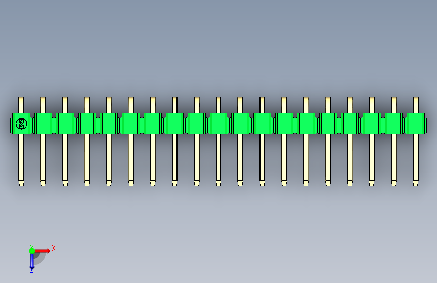 彩色公排针 100mil 2.54mm 系列-DS1022_green_1x19p_100mil_TypeD_rev1.0 俯视图