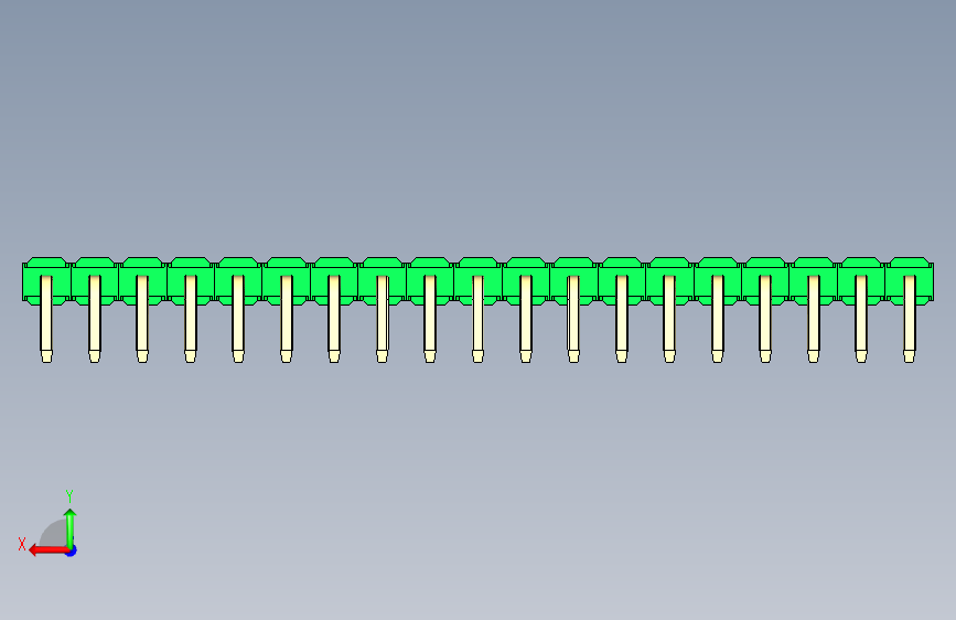 彩色公排针 100mil 2.54mm 系列-DS1022_green_1x19p_100mil_TypeD_rev1.0 背面视图