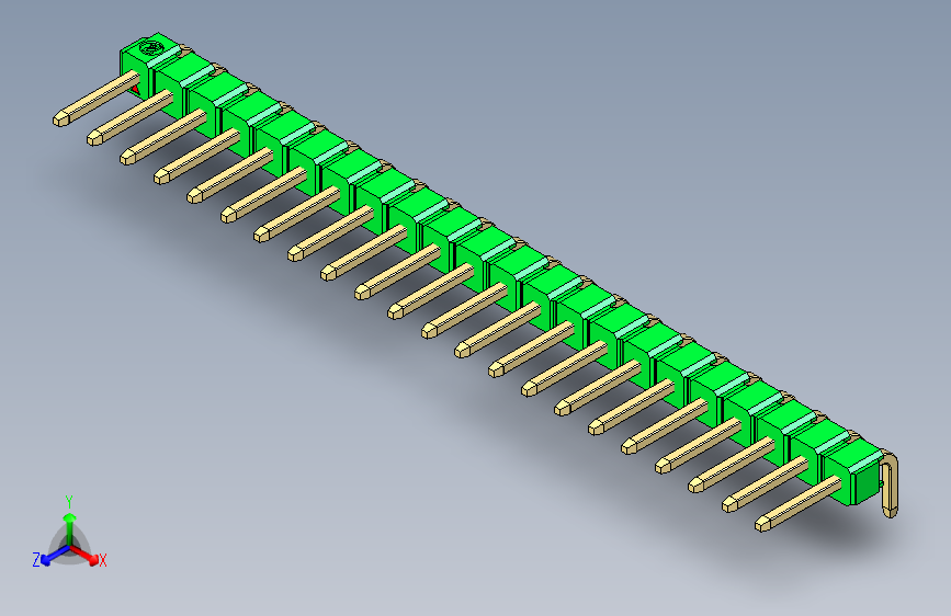 彩色公排针 100mil 2.54mm 系列-DS1022_green_1x22p_100mil_TypeD_rev1.0