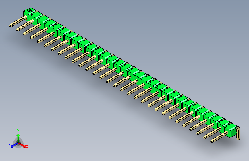 彩色公排针 100mil 2.54mm 系列-DS1022_green_1x30p_100mil_TypeD_rev1.0