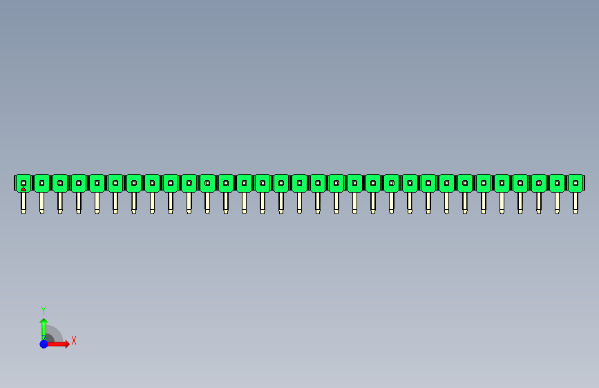 彩色公排针 100mil 2.54mm 系列-DS1022_green_1x31p_100mil_TypeD_rev1.0 正面视图