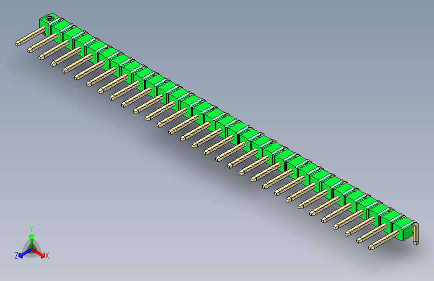 彩色公排针 100mil 2.54mm 系列-DS1022_green_1x31p_100mil_TypeD_rev1.0