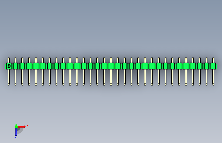 彩色公排针 100mil 2.54mm 系列-DS1022_green_1x31p_100mil_TypeD_rev1.0 俯视图