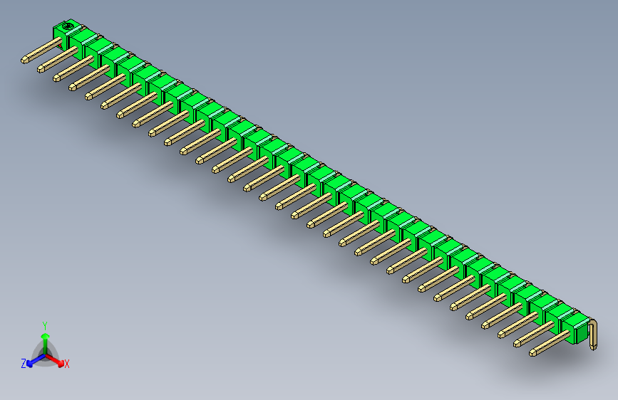 彩色公排针 100mil 2.54mm 系列-DS1022_green_1x33p_100mil_TypeD_rev1.0