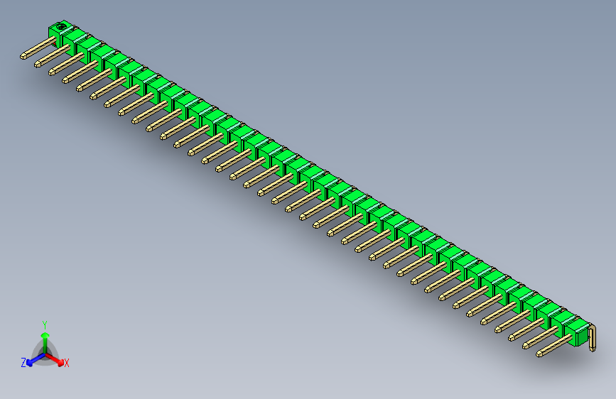 彩色公排针 100mil 2.54mm 系列-DS1022_green_1x38p_100mil_TypeD_rev1.0