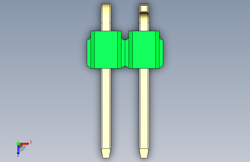 彩色公排针 100mil 2.54mm 系列-DS1022_green_02p_100mil_Type_SMT_R2_rev1.0 俯视图