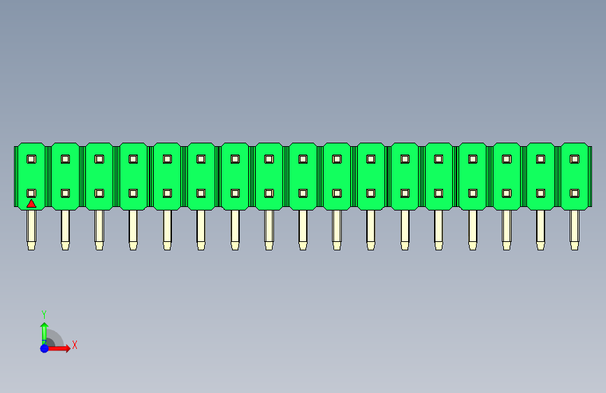 彩色公排针 100mil 2.54mm 系列-DS1022_green_2x17p_100mil_TypeD_rev1.0 正面视图