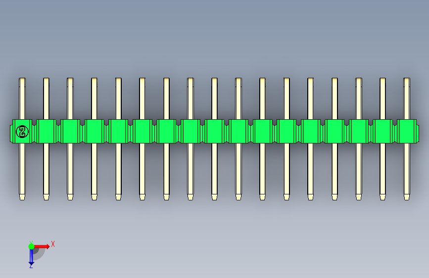 彩色公排针 100mil 2.54mm 系列-DS1022_green_2x17p_100mil_TypeD_rev1.0 俯视图