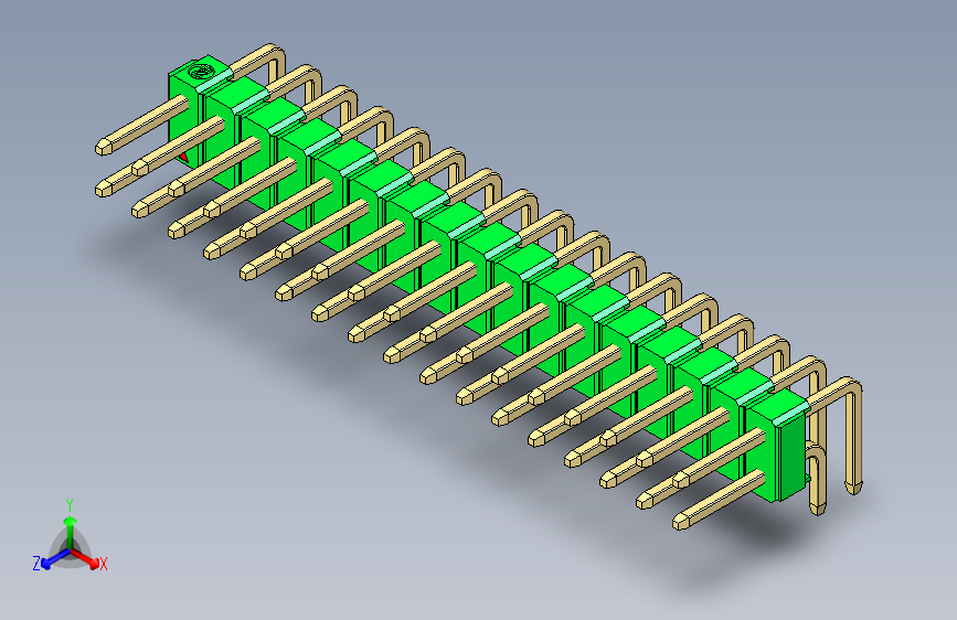 彩色公排针 100mil 2.54mm 系列-DS1022_green_2x17p_100mil_TypeD_rev1.0 主视图