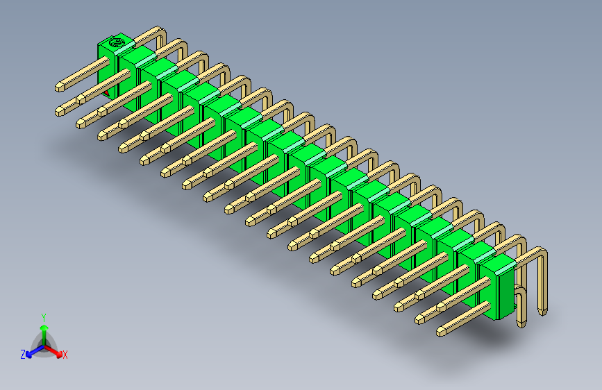 彩色公排针 100mil 2.54mm 系列-DS1022_green_2x19p_100mil_TypeD_rev1.0