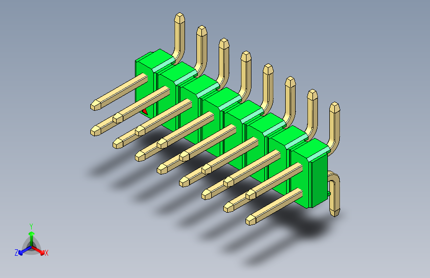 彩色公排针 100mil 2.54mm 系列-DS1022_green_16p_100mil_TypeSMT_rev1.0_STEP_模型图纸 ...