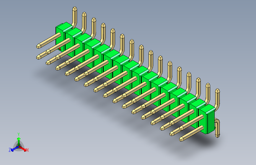 彩色公排针 100mil 2.54mm 系列-DS1022_green_32p_100mil_TypeSMT_rev1.0 主视图