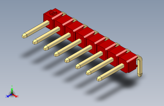 彩色公排针 100mil 2.54mm 系列-DS1022_red_1x08p_100mil_TypeD_rev1.0