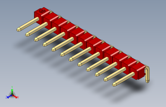 彩色公排针 100mil 2.54mm 系列-DS1022_red_1x12p_100mil_TypeD_rev1.0