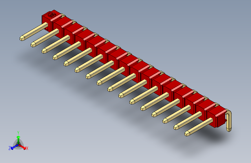 彩色公排针 100mil 2.54mm 系列-DS1022_red_1x16p_100mil_TypeD_rev1.0