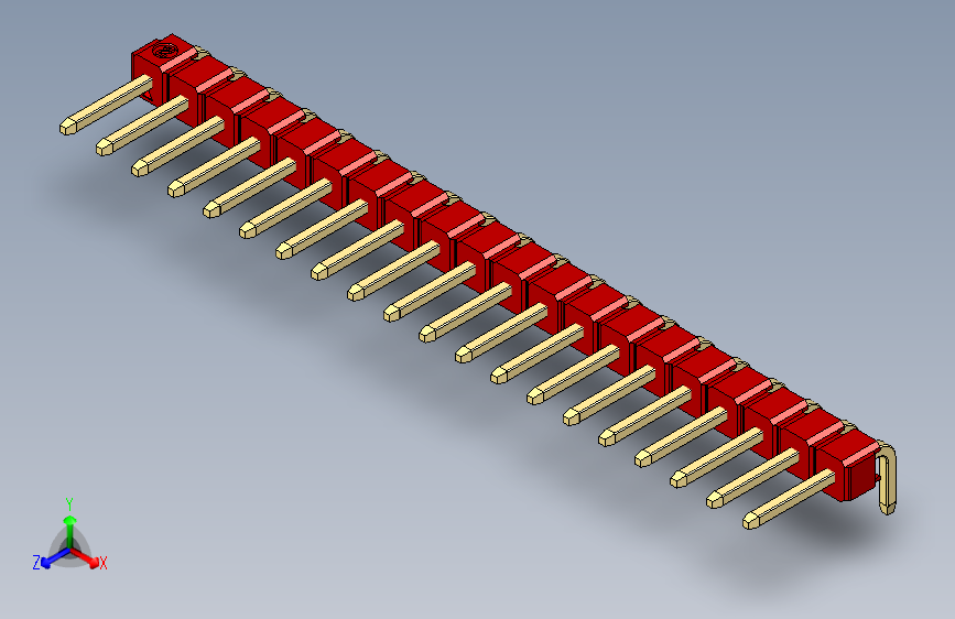 彩色公排针 100mil 2.54mm 系列-DS1022_red_1x20p_100mil_TypeD_rev1.0