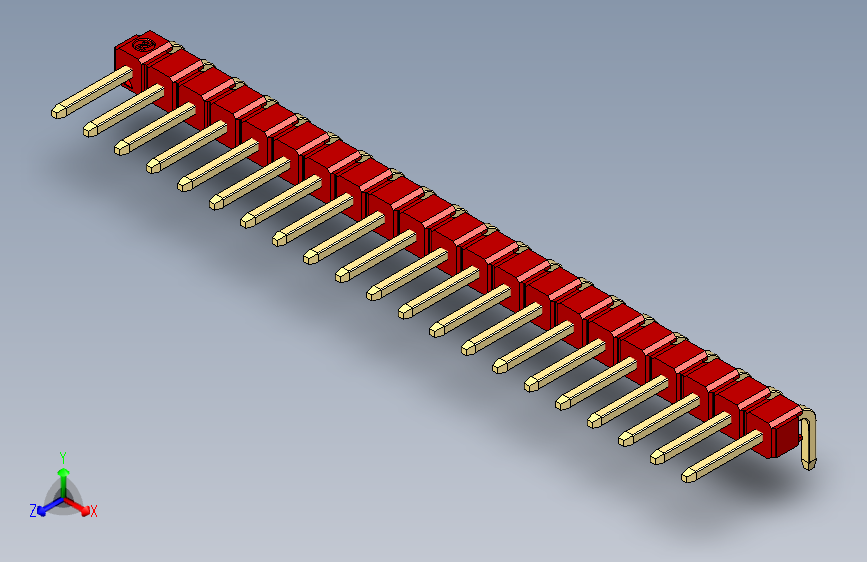 彩色公排针 100mil 2.54mm 系列-DS1022_red_1x21p_100mil_TypeD_rev1.0