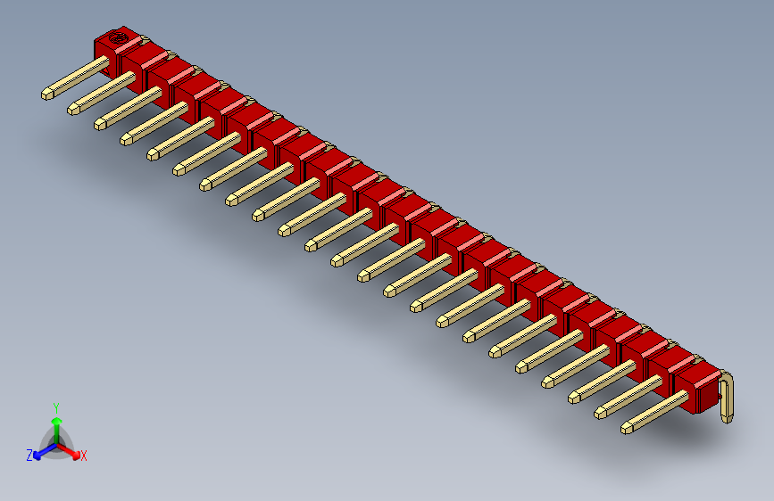 彩色公排针 100mil 2.54mm 系列-DS1022_red_1x23p_100mil_TypeD_rev1.0