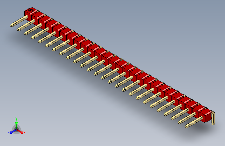 彩色公排针 100mil 2.54mm 系列-DS1022_red_1x26p_100mil_TypeD_rev1.0