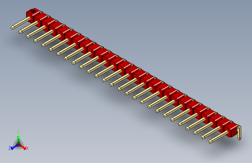 彩色公排针 100mil 2.54mm 系列-DS1022_red_1x27p_100mil_TypeD_rev1.0