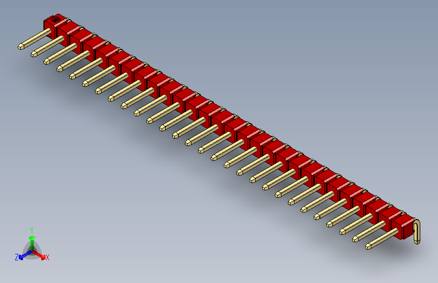 彩色公排针 100mil 2.54mm 系列-DS1022_red_1x28p_100mil_TypeD_rev1.0