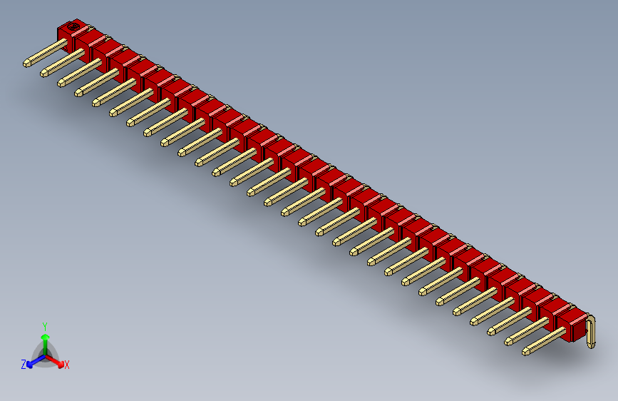 彩色公排针 100mil 2.54mm 系列-DS1022_red_1x30p_100mil_TypeD_rev1.0