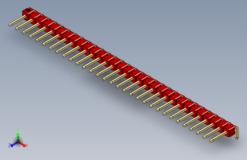 彩色公排针 100mil 2.54mm 系列-DS1022_red_1x31p_100mil_TypeD_rev1.0