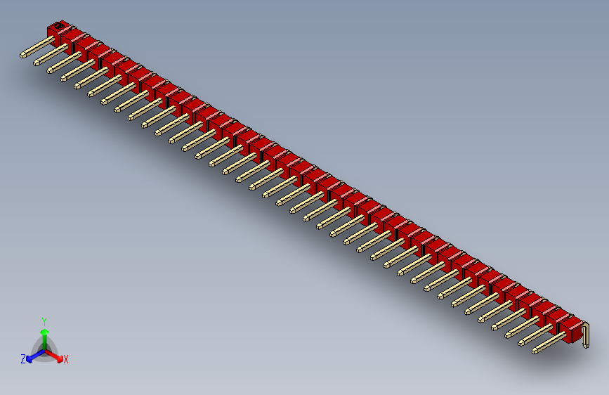彩色公排针 100mil 2.54mm 系列-DS1022_red_1x39p_100mil_TypeD_rev1.0