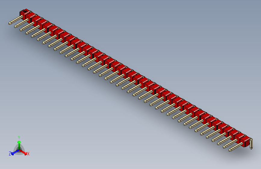 彩色公排针 100mil 2.54mm 系列-DS1022_red_1x40p_100mil_TypeD_rev1.0