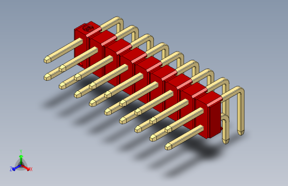 彩色公排针 100mil 2.54mm 系列-DS1022_red_2x09p_100mil_TypeD_rev1.0
