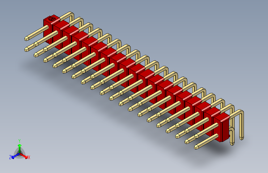 彩色公排针 100mil 2.54mm 系列-DS1022_red_2x19p_100mil_TypeD_rev1.0