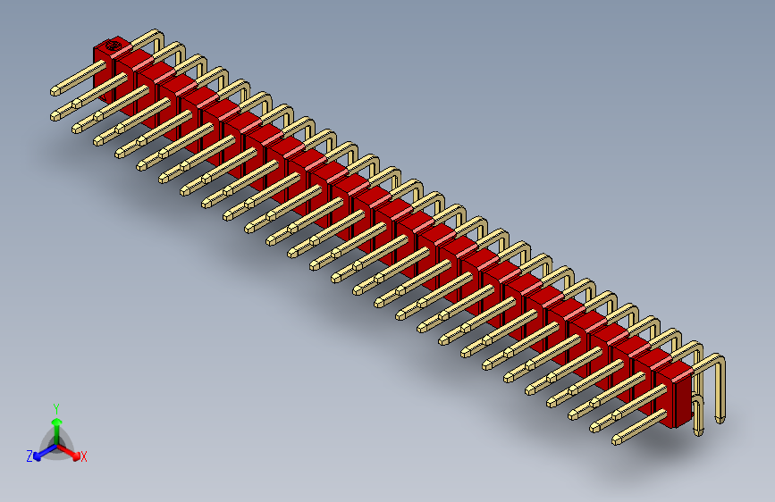 彩色公排针 100mil 2.54mm 系列-DS1022_red_2x27p_100mil_TypeD_rev1.0