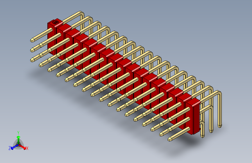 彩色公排针 100mil 2.54mm 系列-DS1022_red_3x17p_100mil_TypeD_rev1.0 主视图