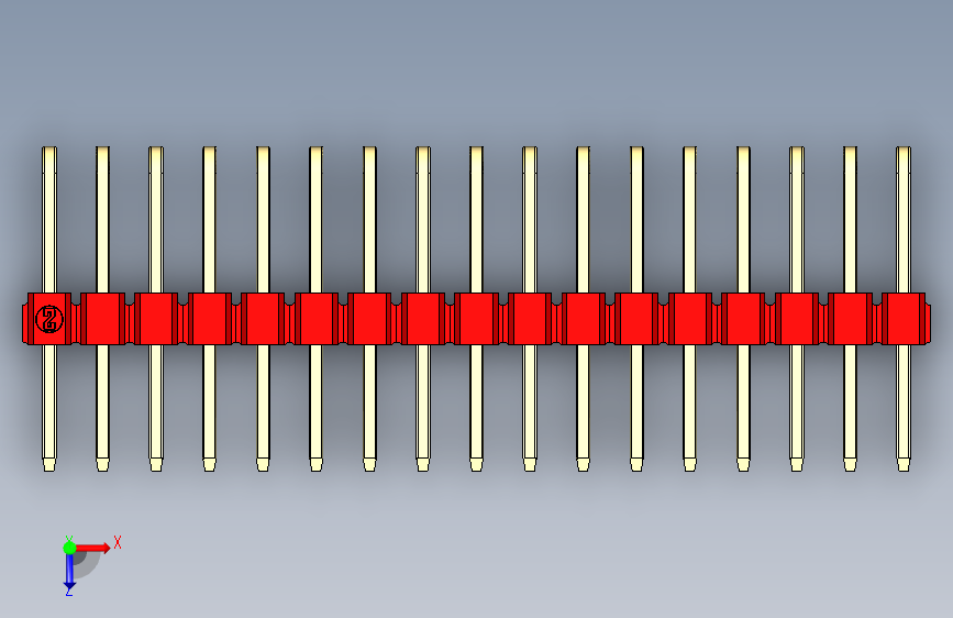 彩色公排针 100mil 2.54mm 系列-DS1022_red_3x17p_100mil_TypeD_rev1.0 俯视图