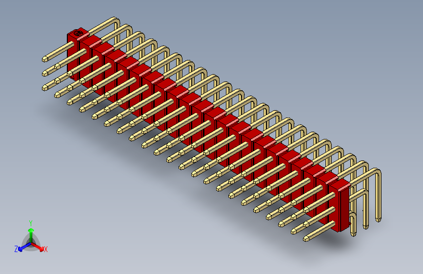 彩色公排针 100mil 2.54mm 系列-DS1022_red_3x22p_100mil_TypeD_rev1.0