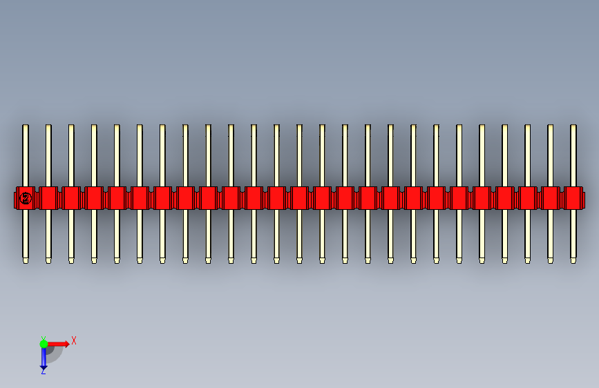 彩色公排针 100mil 2.54mm 系列-DS1022_red_3x25p_100mil_TypeD_rev1.0 俯视图