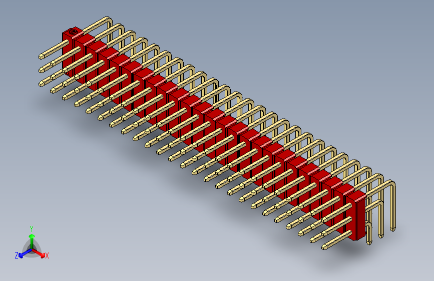 彩色公排针 100mil 2.54mm 系列-DS1022_red_3x25p_100mil_TypeD_rev1.0 主视图
