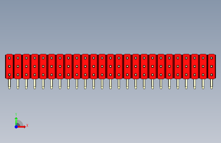 彩色公排针 100mil 2.54mm 系列-DS1022_red_3x25p_100mil_TypeD_rev1.0 正面视图