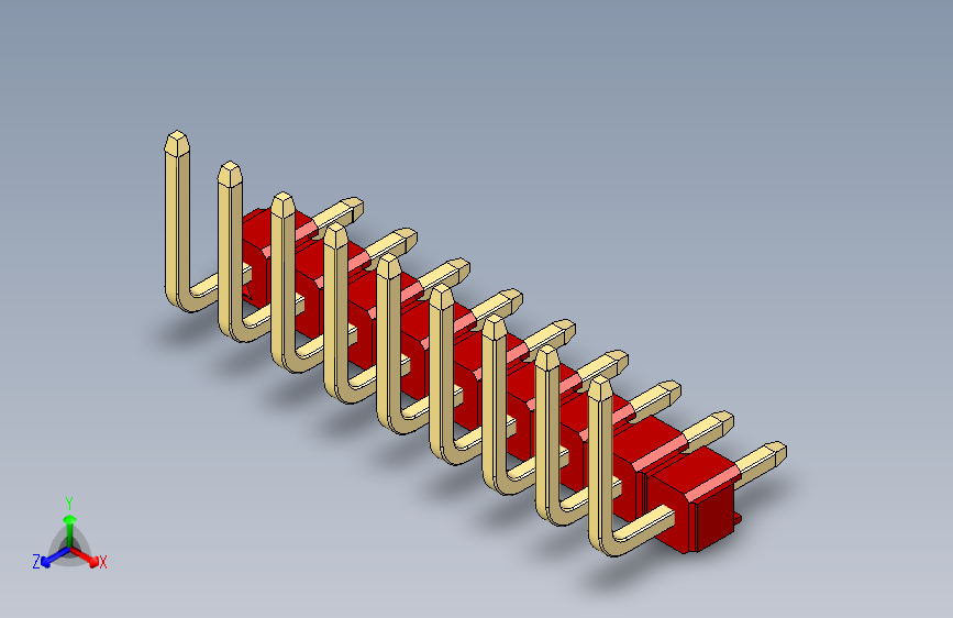 彩色公排针 100mil 2.54mm 系列-DS1022_red_09p_100mil_TypeU_rev1.0