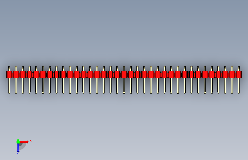 彩色公排针 100mil 2.54mm 系列-DS1022_red_35p_100mil_Type_SMT_R1_rev1.0 俯视图