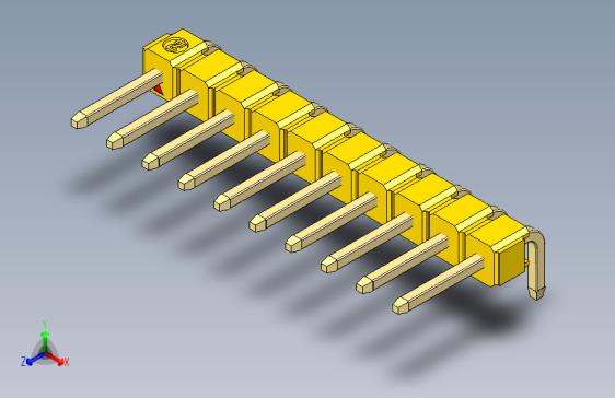 彩色公排针 100mil 2.54mm 系列-DS1022_yellow_1x10p_100mil_TypeD_rev1.0