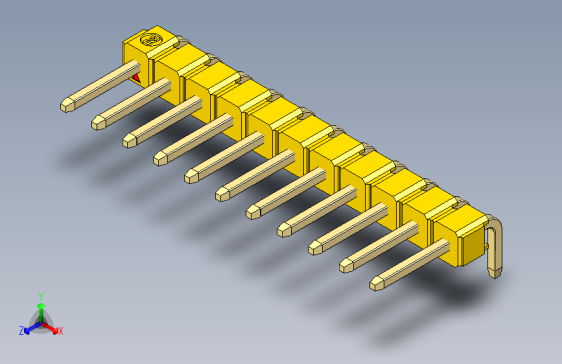 彩色公排针 100mil 2.54mm 系列-DS1022_yellow_1x11p_100mil_TypeD_rev1.0