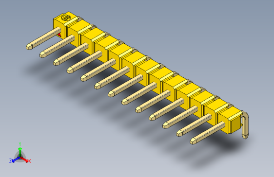 彩色公排针 100mil 2.54mm 系列-DS1022_yellow_1x13p_100mil_TypeD_rev1.0