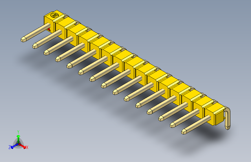彩色公排针 100mil 2.54mm 系列-DS1022_yellow_1x15p_100mil_TypeD_rev1.0