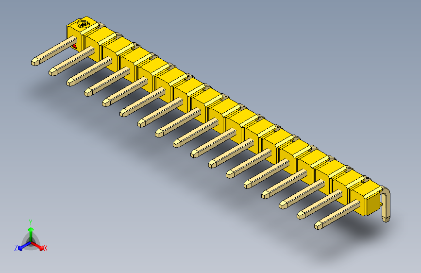 彩色公排针 100mil 2.54mm 系列-DS1022_yellow_1x17p_100mil_TypeD_rev1.0