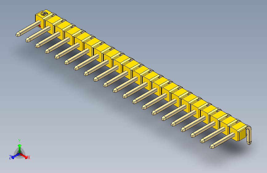 彩色公排针 100mil 2.54mm 系列-DS1022_yellow_1x21p_100mil_TypeD_rev1.0