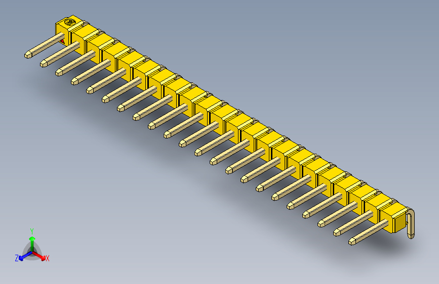 彩色公排针 100mil 2.54mm 系列-DS1022_yellow_1x22p_100mil_TypeD_rev1.0